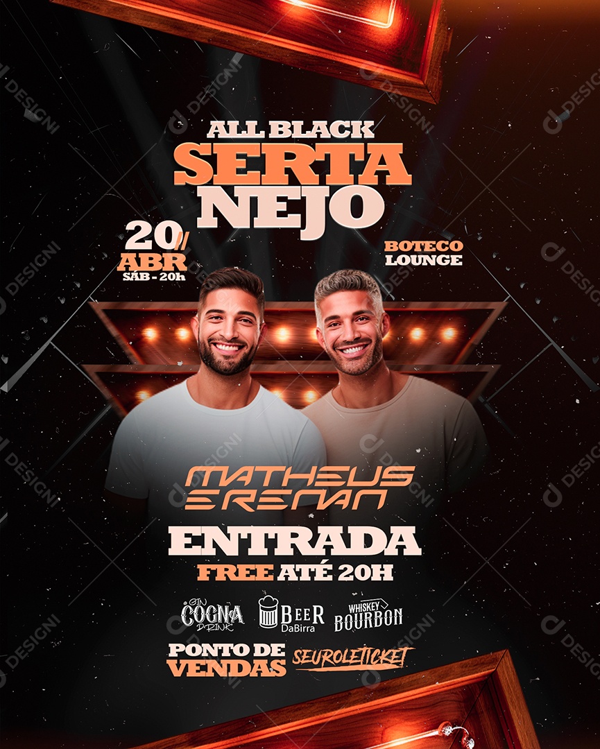 Flyer All Black Sertanejo Matheus e Renan Social Media PSD Editável