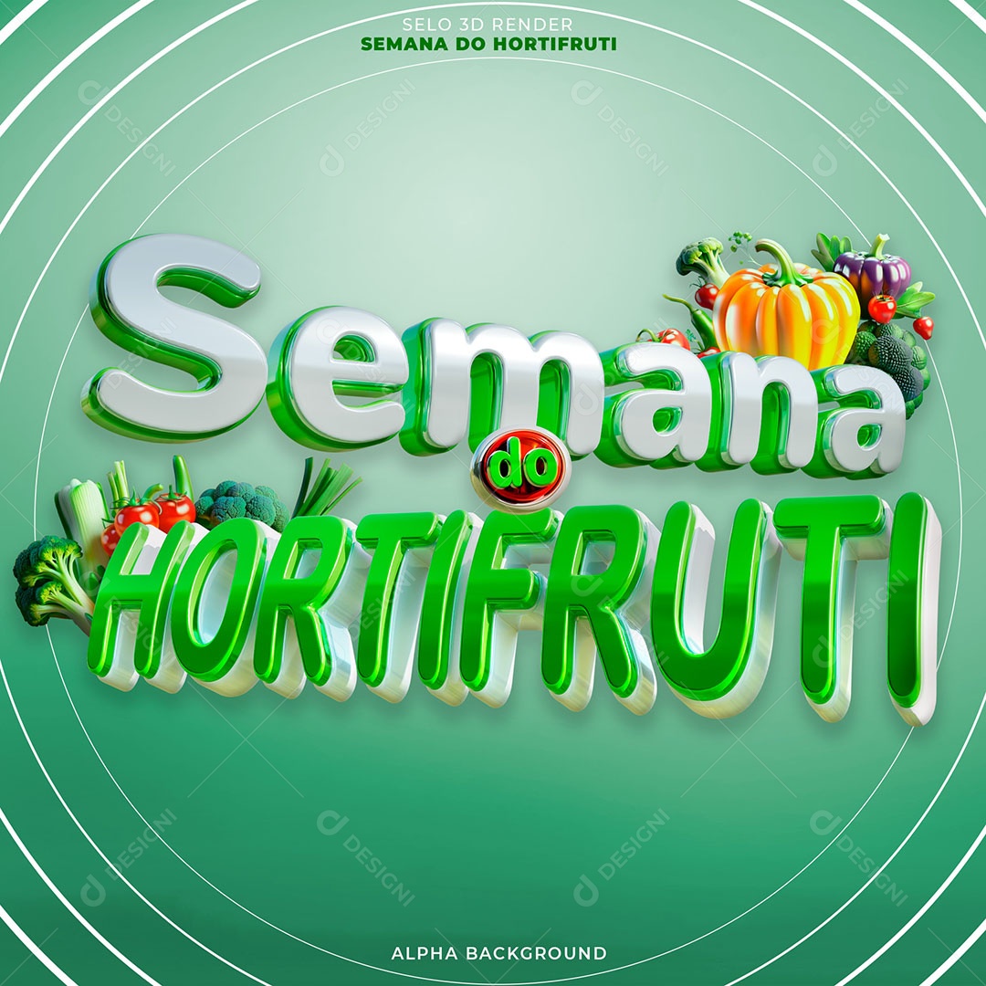 Semana do Hortifruti Selo 3D Verde Branco para Composição PSD
