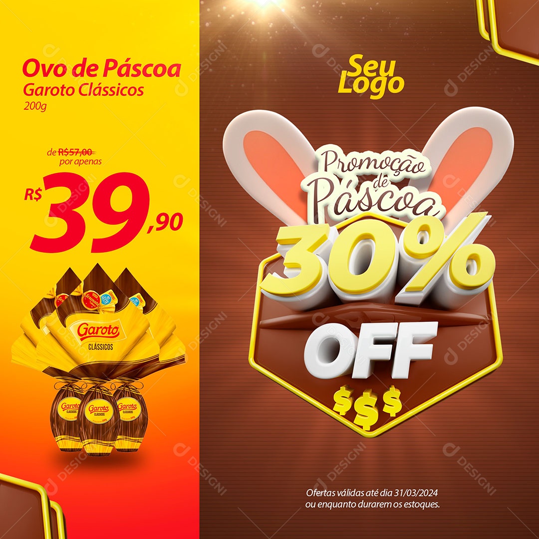 Promoção de Páscoa 30% no OFF Social Media PSD Editável