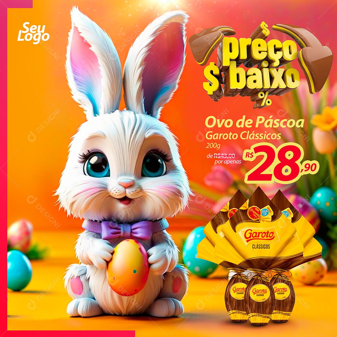 Preço Baixo Ovo de Páscoa Garato Clássico Social Media PSD Editável