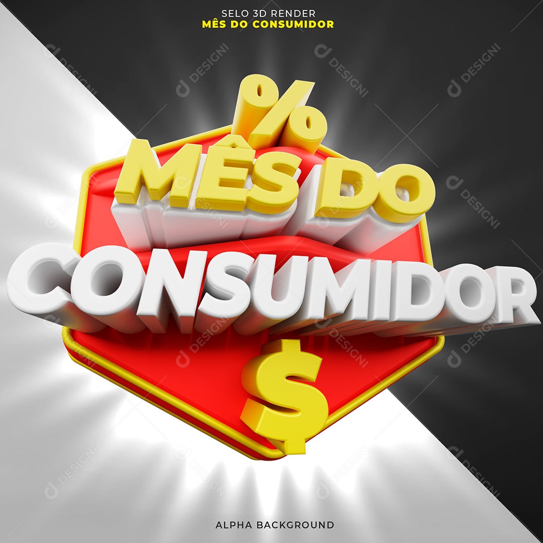 Mês do Consumidor Selo 3D para Composição PSD