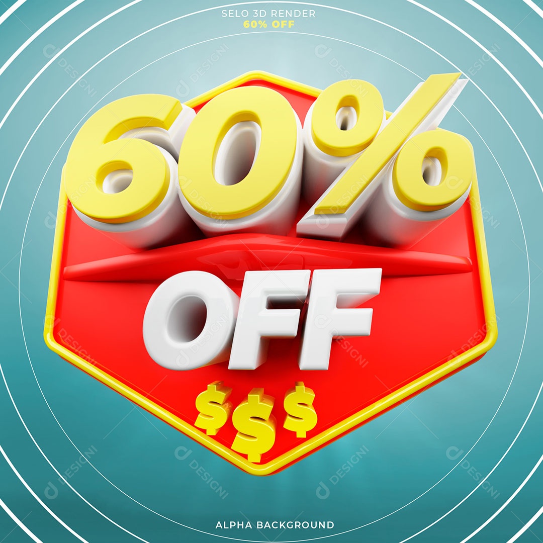 Ofertas 60% OFF Selo 3D Amarelo Vermelho para Composição PSD