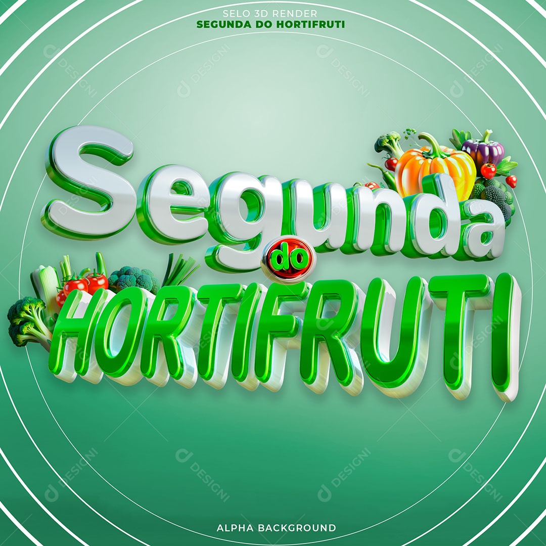 Segunda do Hortifruti Selo 3D Verde Branco para Composição PSD
