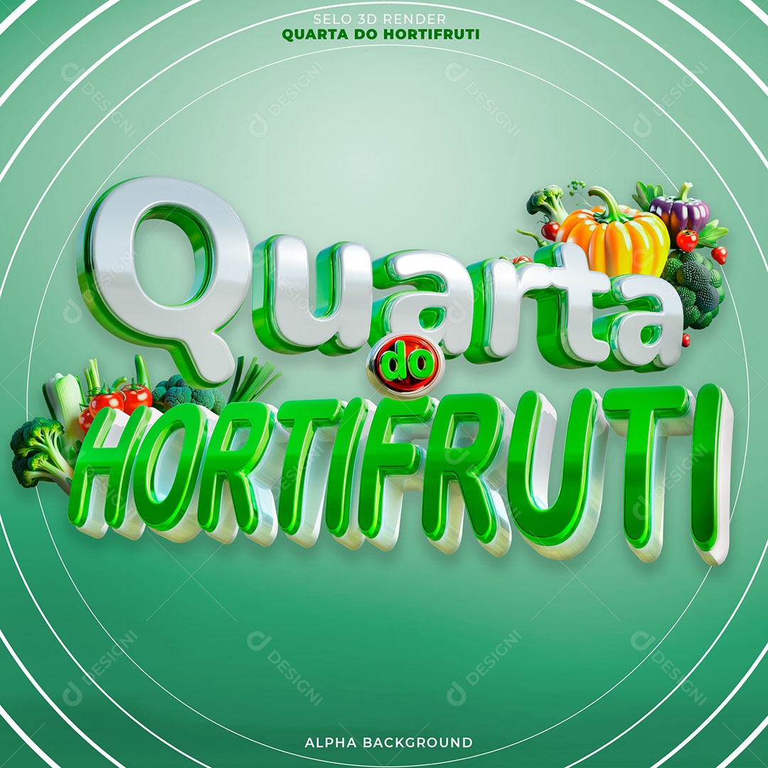 Quarta do Hortifruti Selo 3D Verde e Branco para Composição PSD