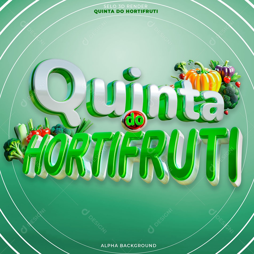 Quinta do Hortifruti Selo 3D Branco Verde para Composição PSD