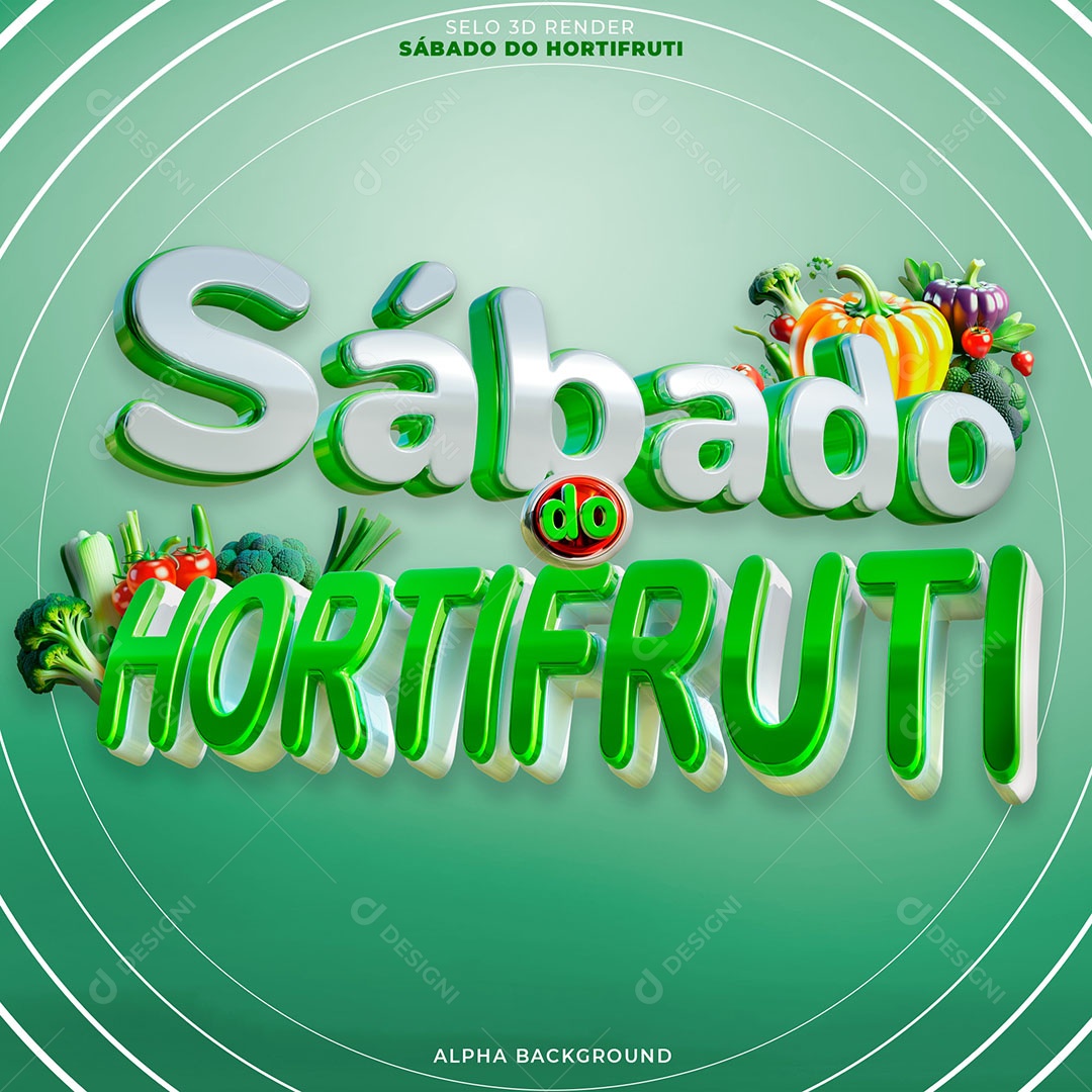 Sábado Hortifruti Selo 3D Verde para Composição PSD