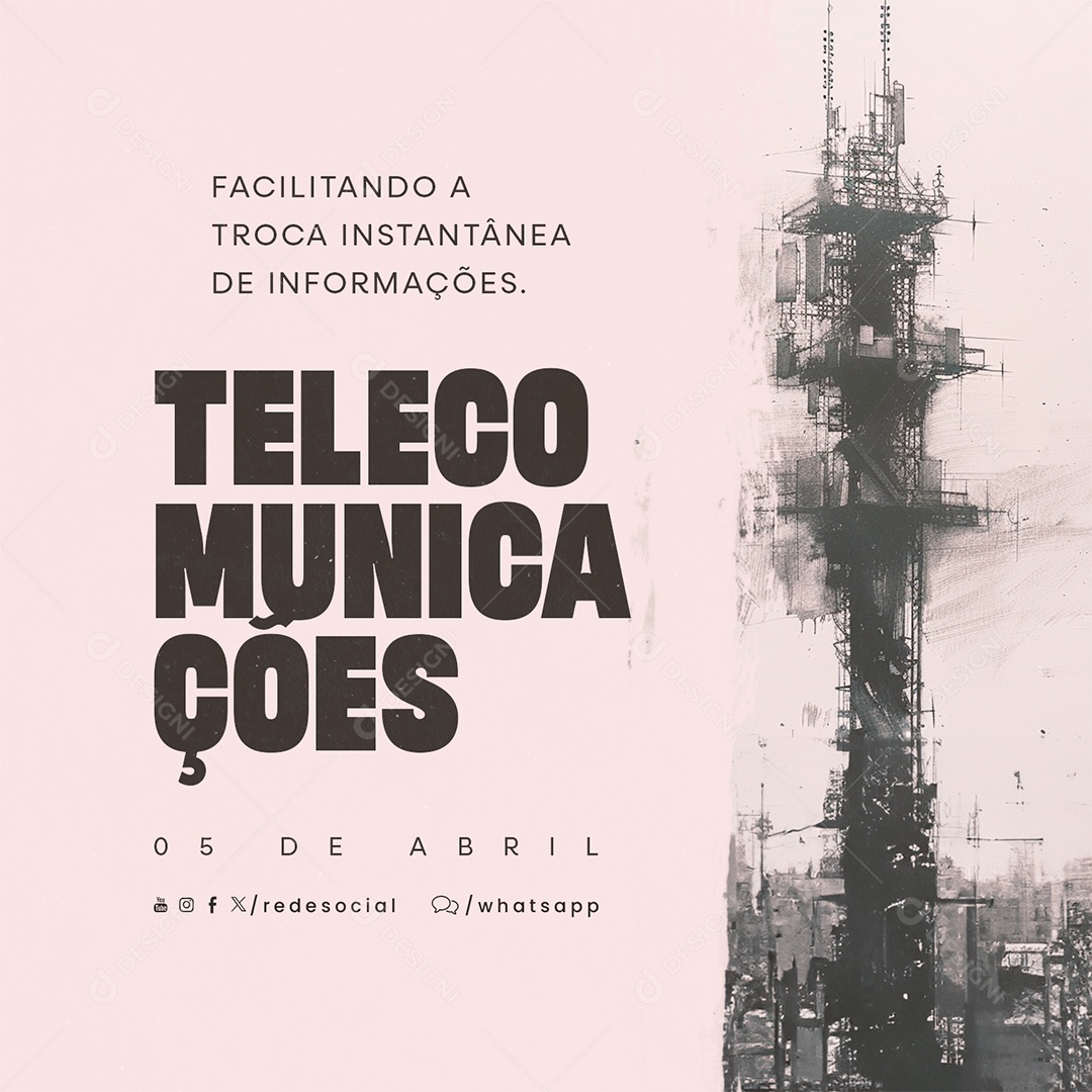 Dia das Telecomunicações 05 de Abril Facilitando a Troca Social Media PSD Editável