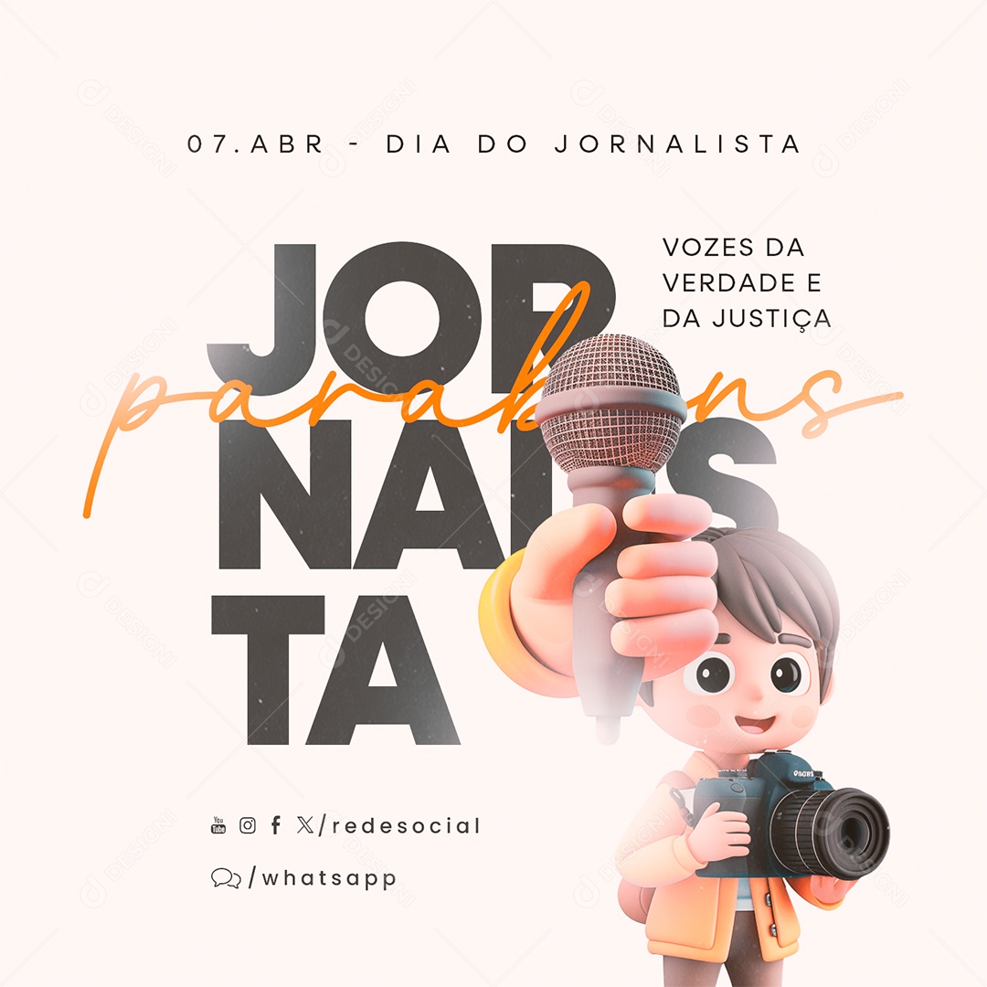 Dia do Jornalista 07 de Abril Parabéns Social Media PSD Editável