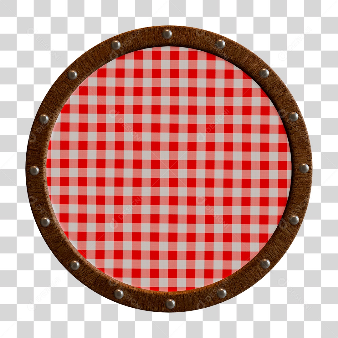 Elemento 3D Circulo Madeira Textura Xadrez Vermelho