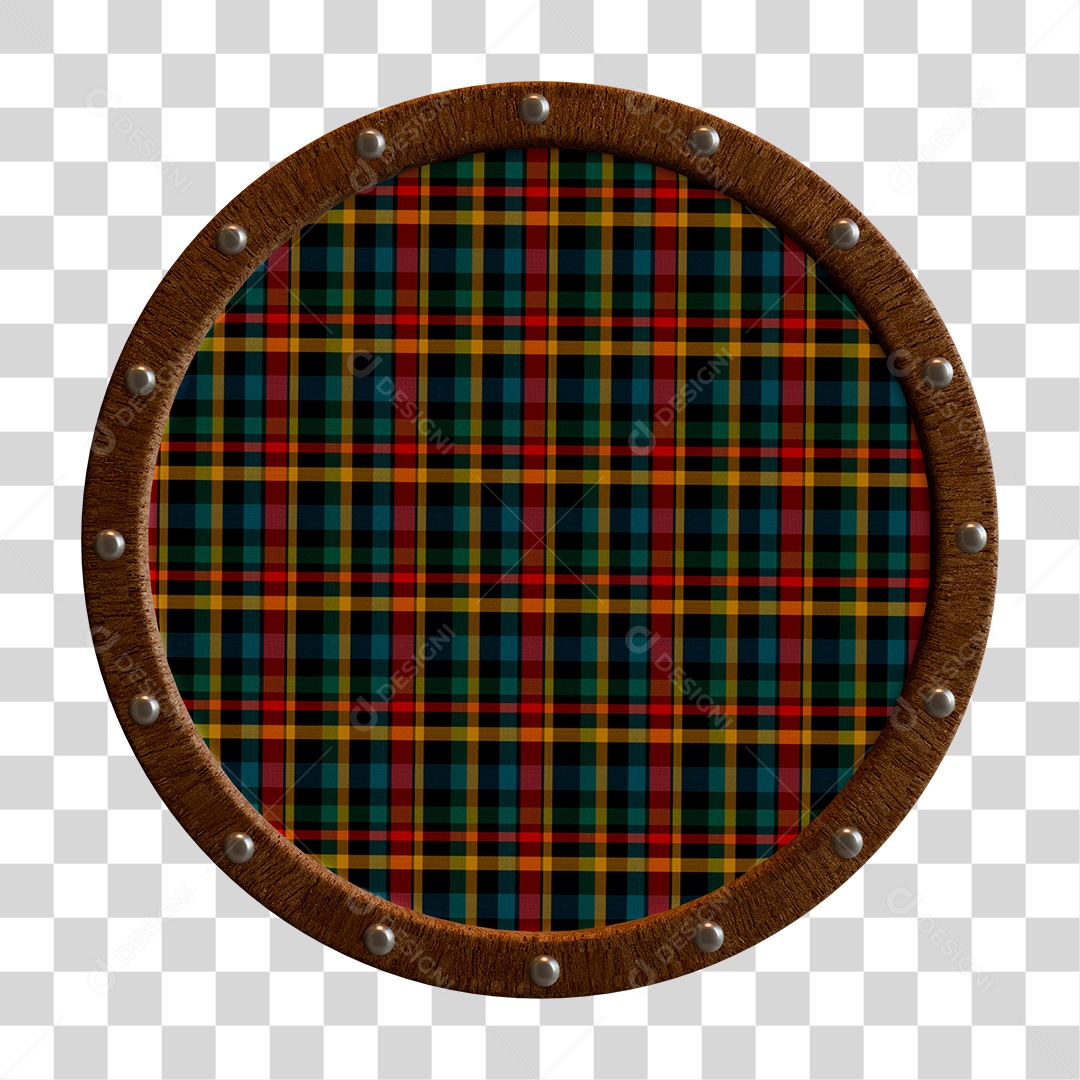 Elemento 3D Circulo Madeira Textura Xadrez Vermelho e Amarela