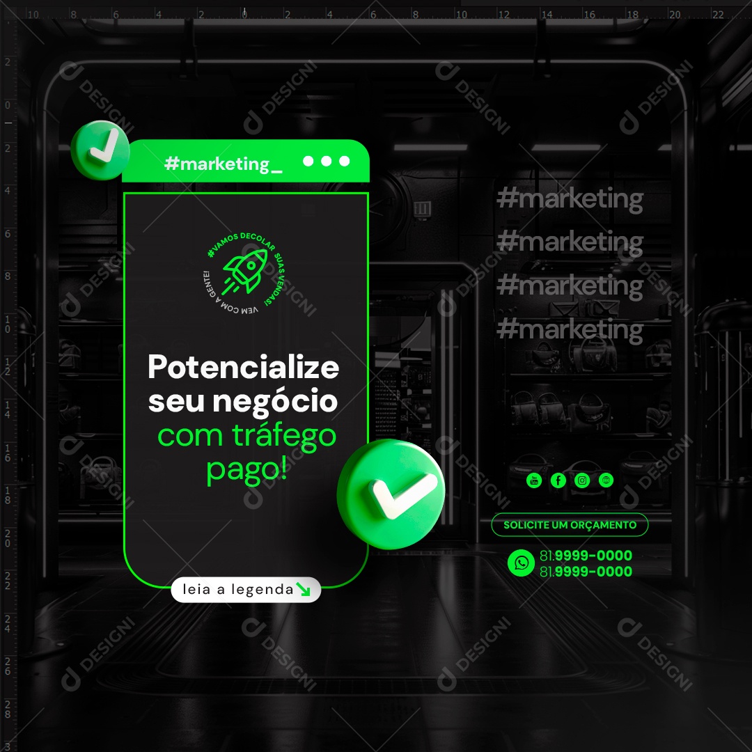 Marketing Potencialize seu Negócio com Tráfego Pago Social Media PSD Editável