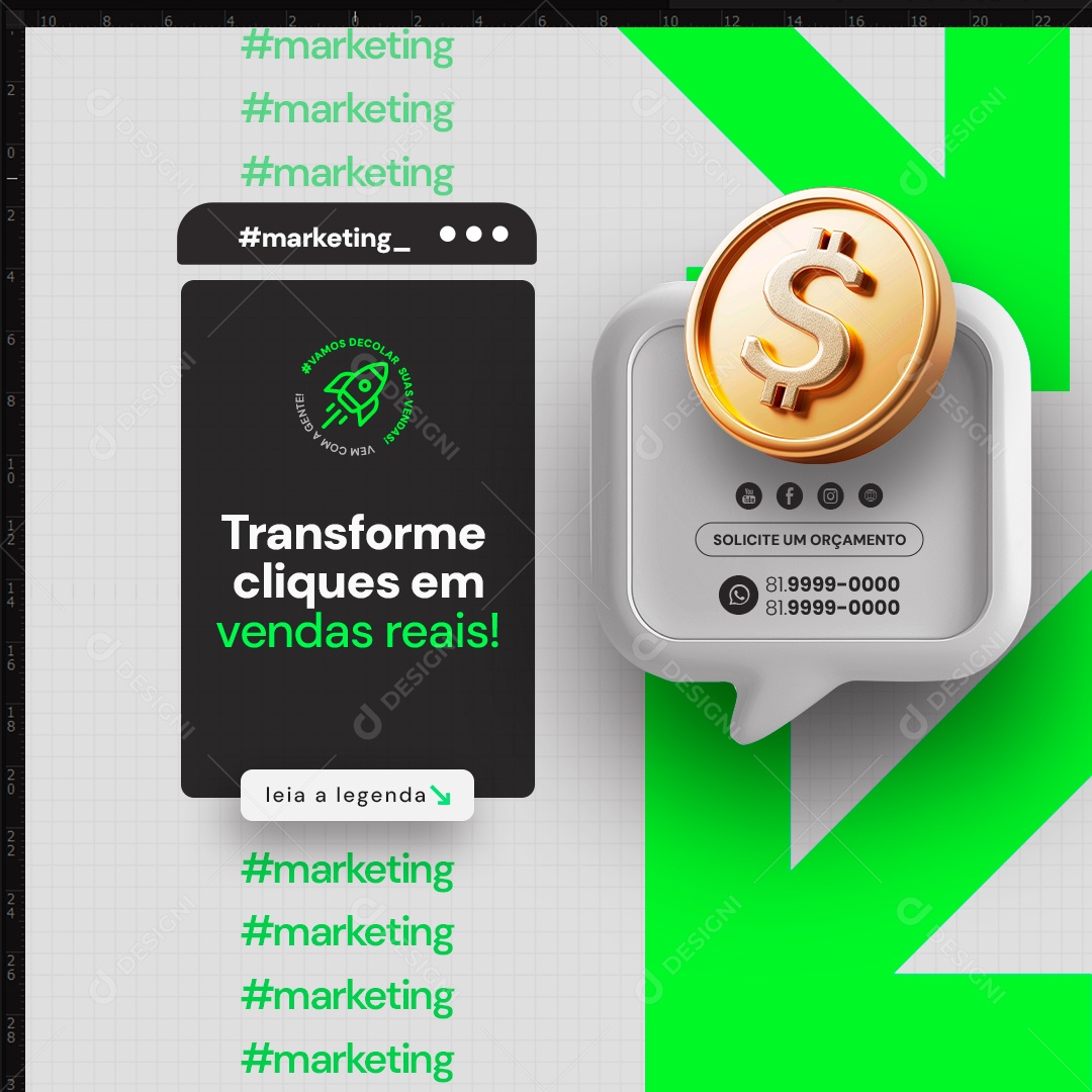 Marketing Digital Transforme Cliques em Vendas Reais Social Media PSD Editável