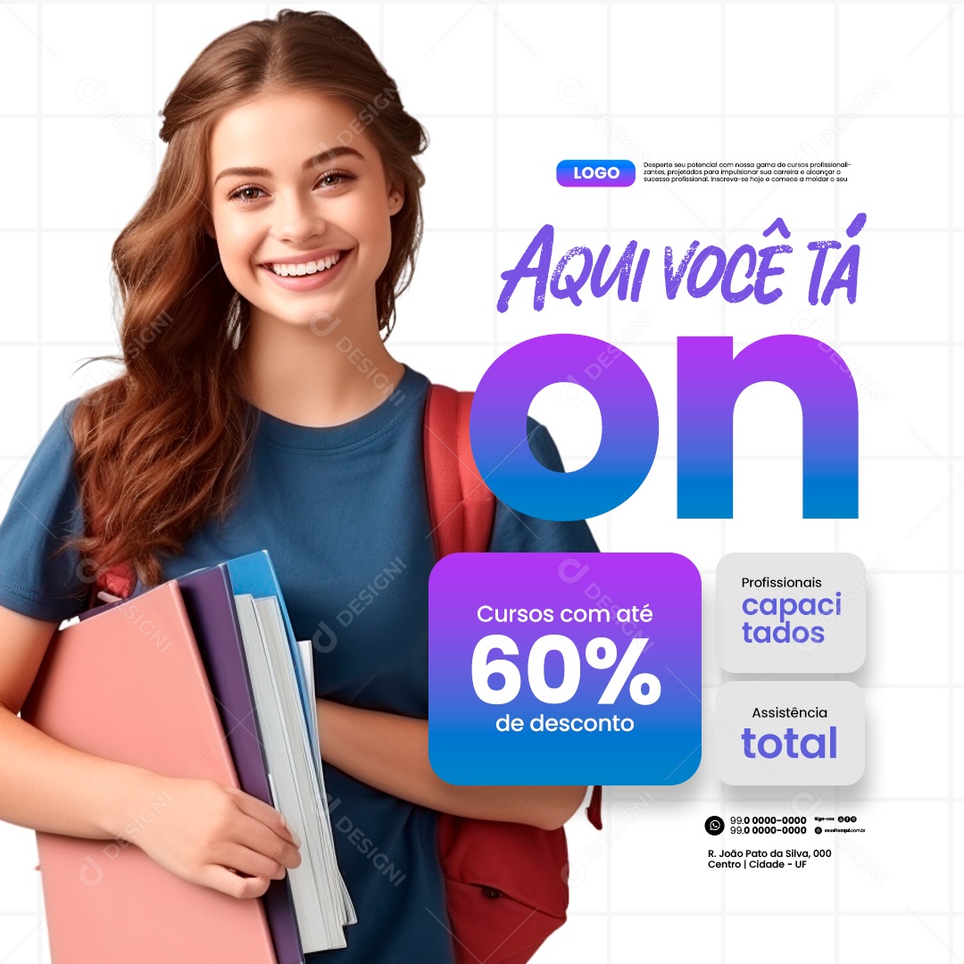 Social Media Aqui Você tá On Cursos com Até 60% de Desconto PSD Editável