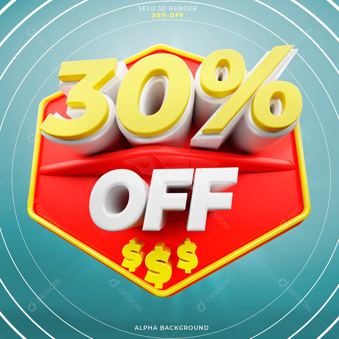 Ofertas 30% OFF Selo 3D Amarelo Vermelho para Composição PSD