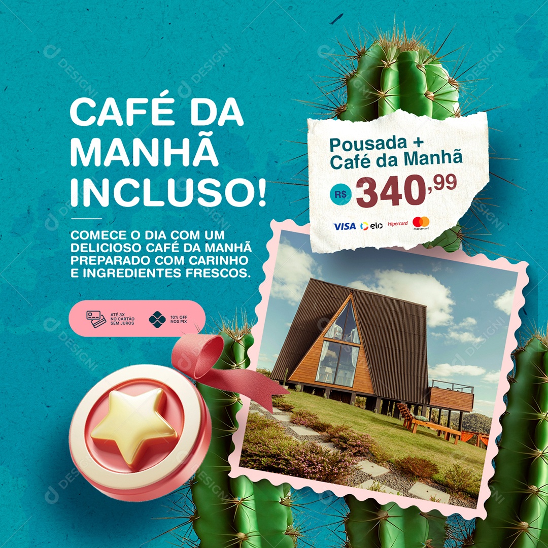 Pousada Café da Manhã Incluso Social Media PSD Editável