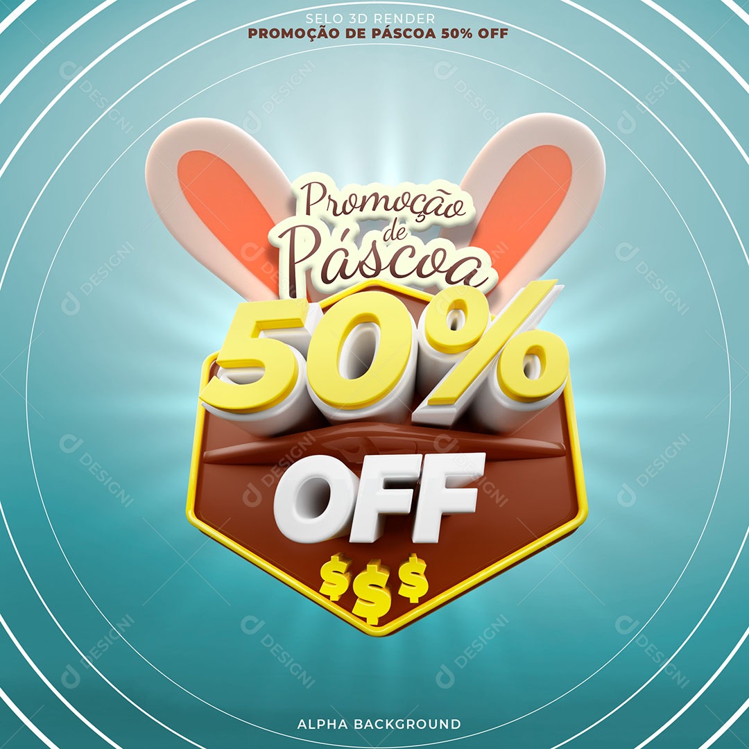 Promoção de Páscoa 50% Selo 3D para Composição PSD