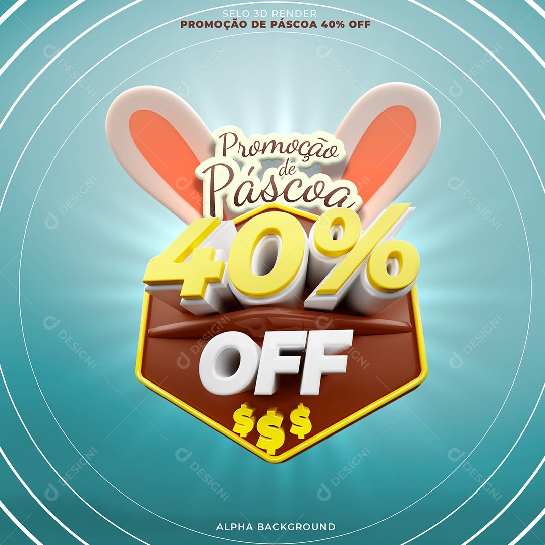 Promoção de Páscoa 40% Selo 3D para Composição PSD