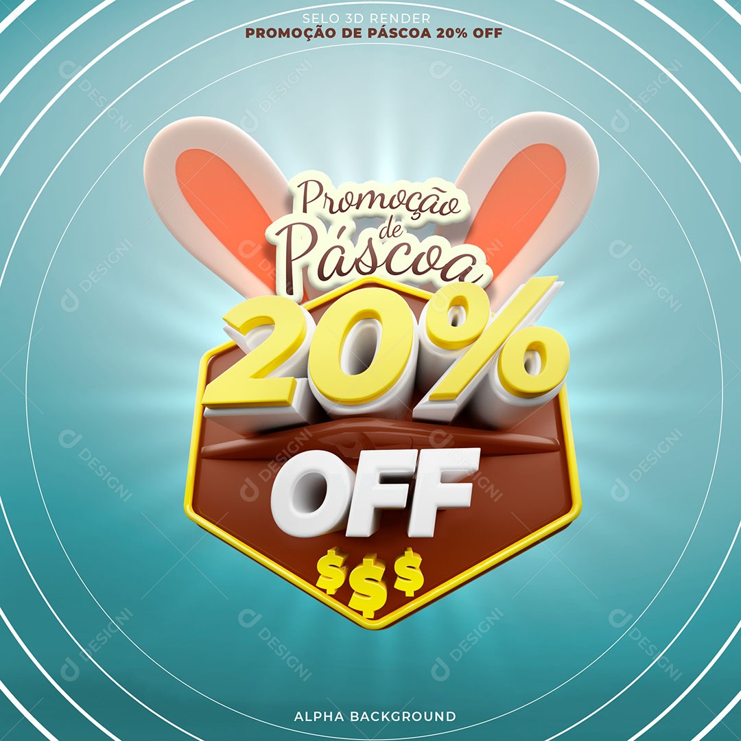 Promoção de Páscoa 20% Selo 3D para Composição PSD