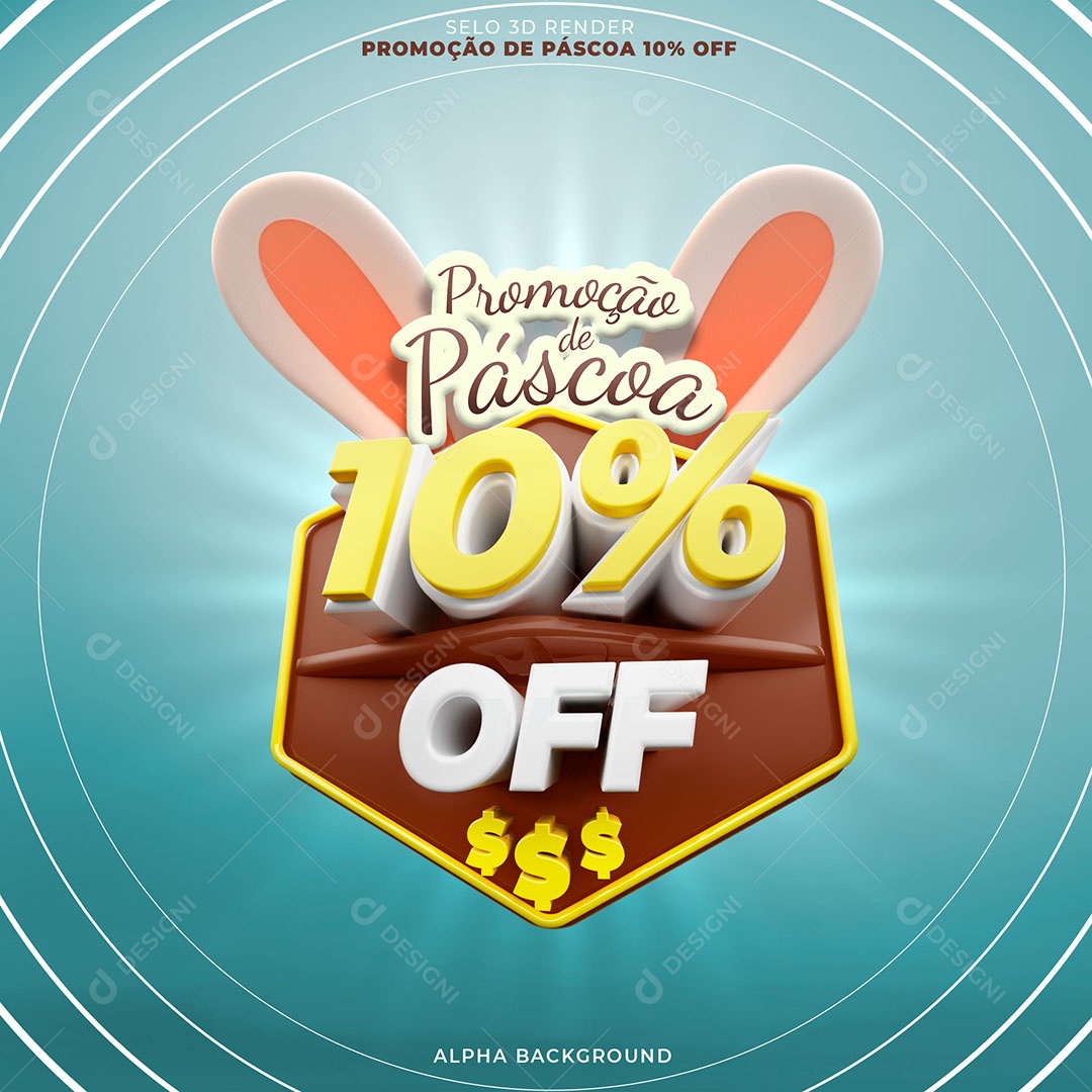 Promoção de Páscoa 10% Selo 3D para Composição PSD