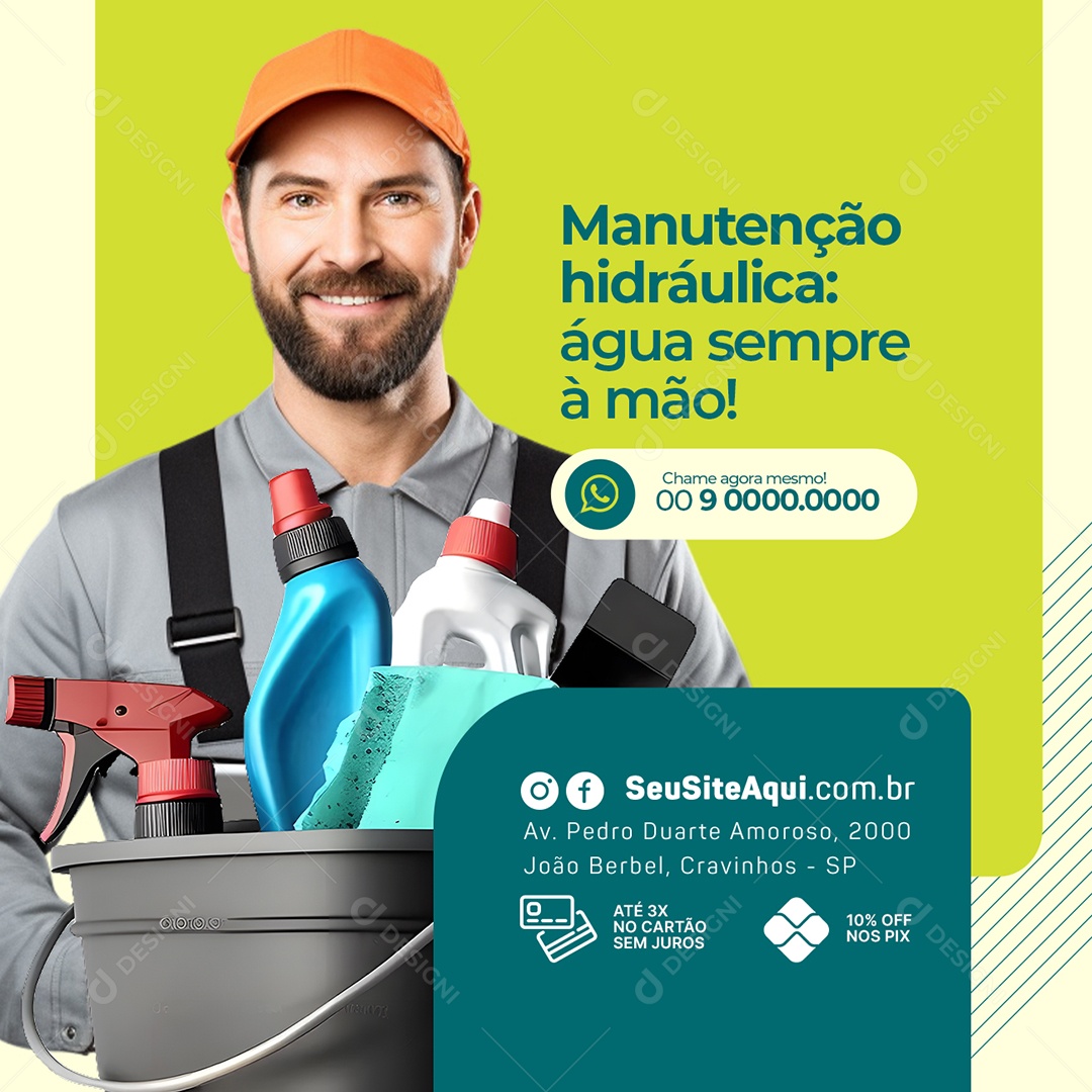 Serviços Gerais Manutenção Hidráulica Água Sempre à Mão Social Media PSD Editável