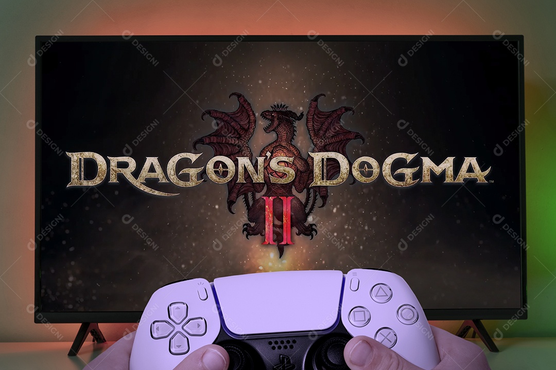 Homem jogando Dragons Dogma 2 com controle de Xbox