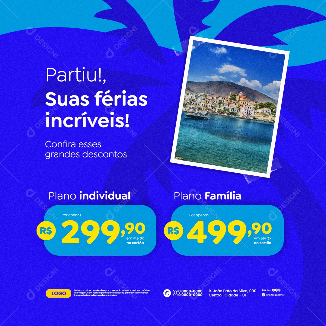 Agência de Viagens Partiu suas Férias Plano Individual Família Social Media PSD Editável
