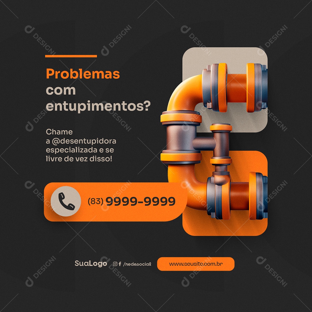 Social Media Desentupidora Problemas com Entupimentos PSD Editável