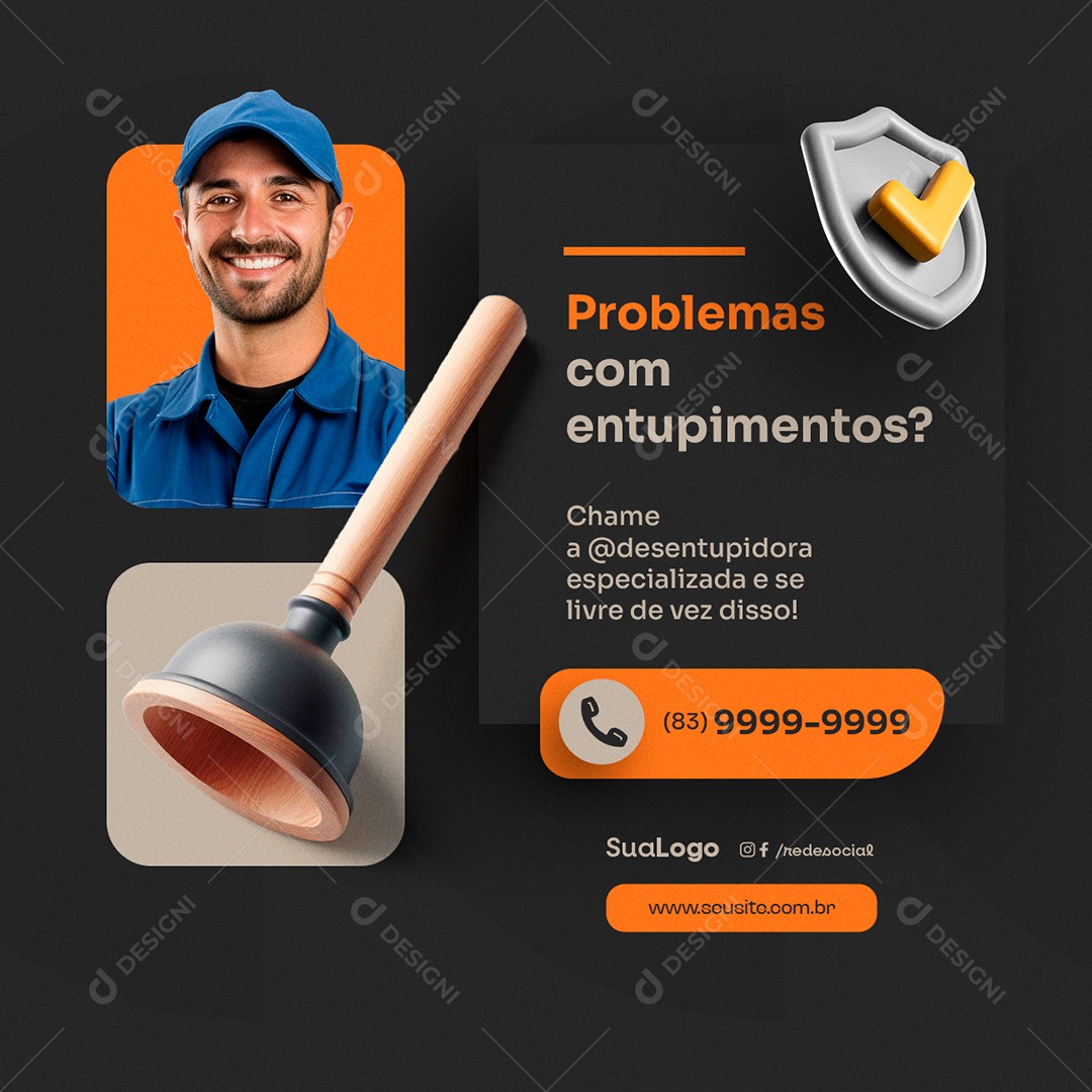 Desentupidora Problemas com Entupimentos Social Media PSD Editável