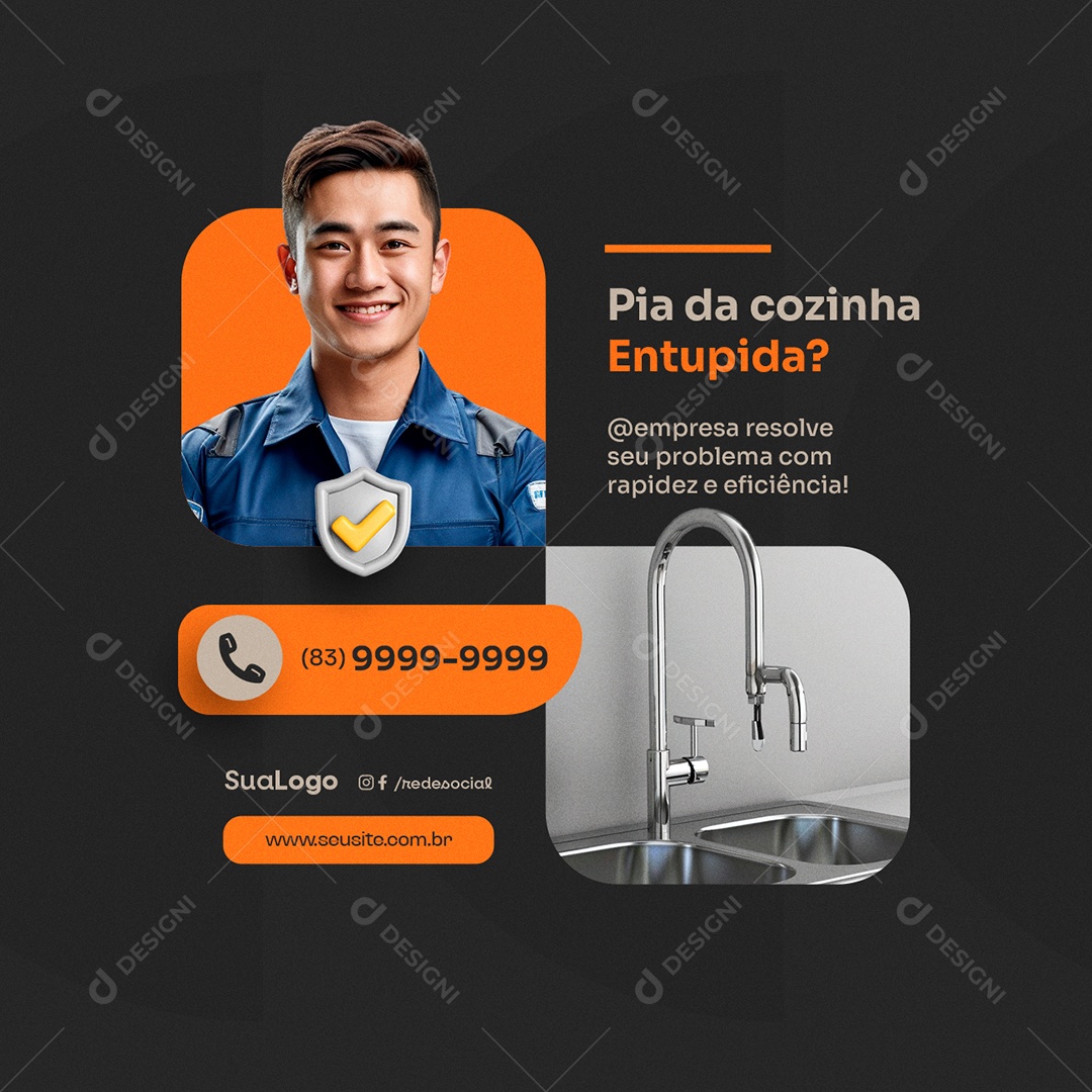 Desentupidora Pia da Cozinha Entupida Social Media PSD Editável