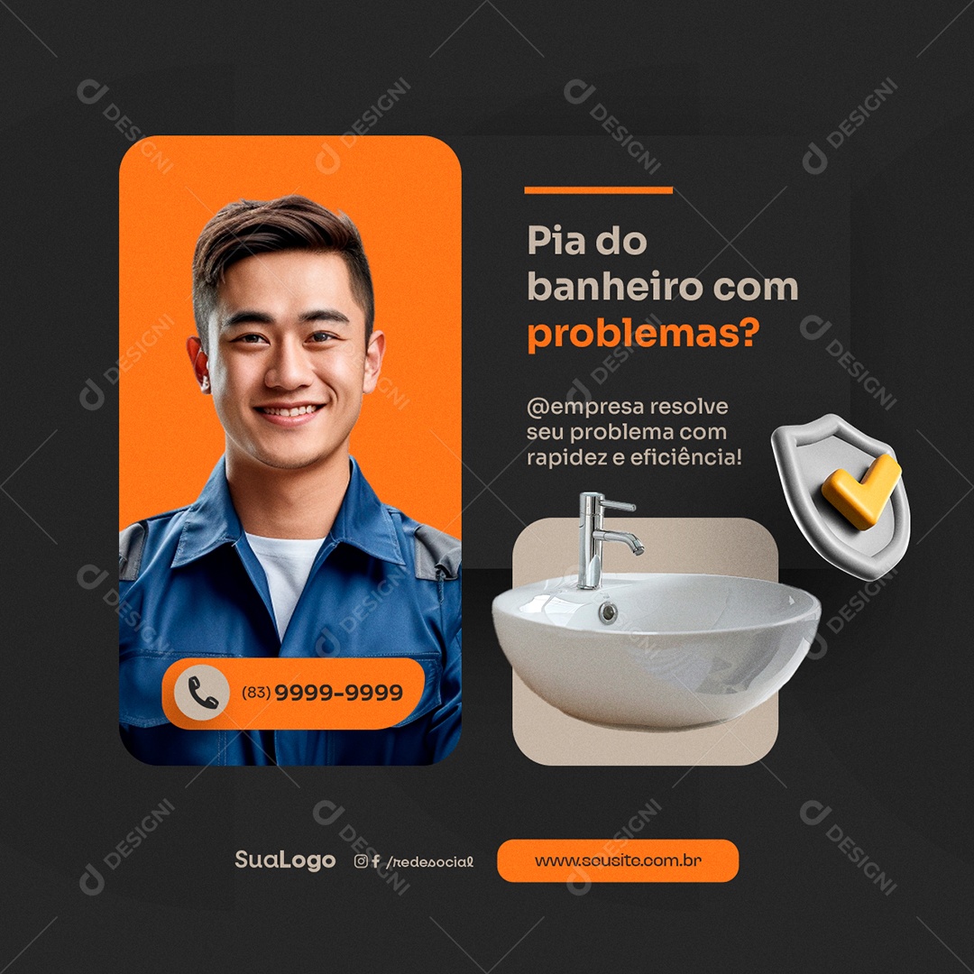 Desentupidora Pia do Banheiro com Problema Social Media PSD Editável