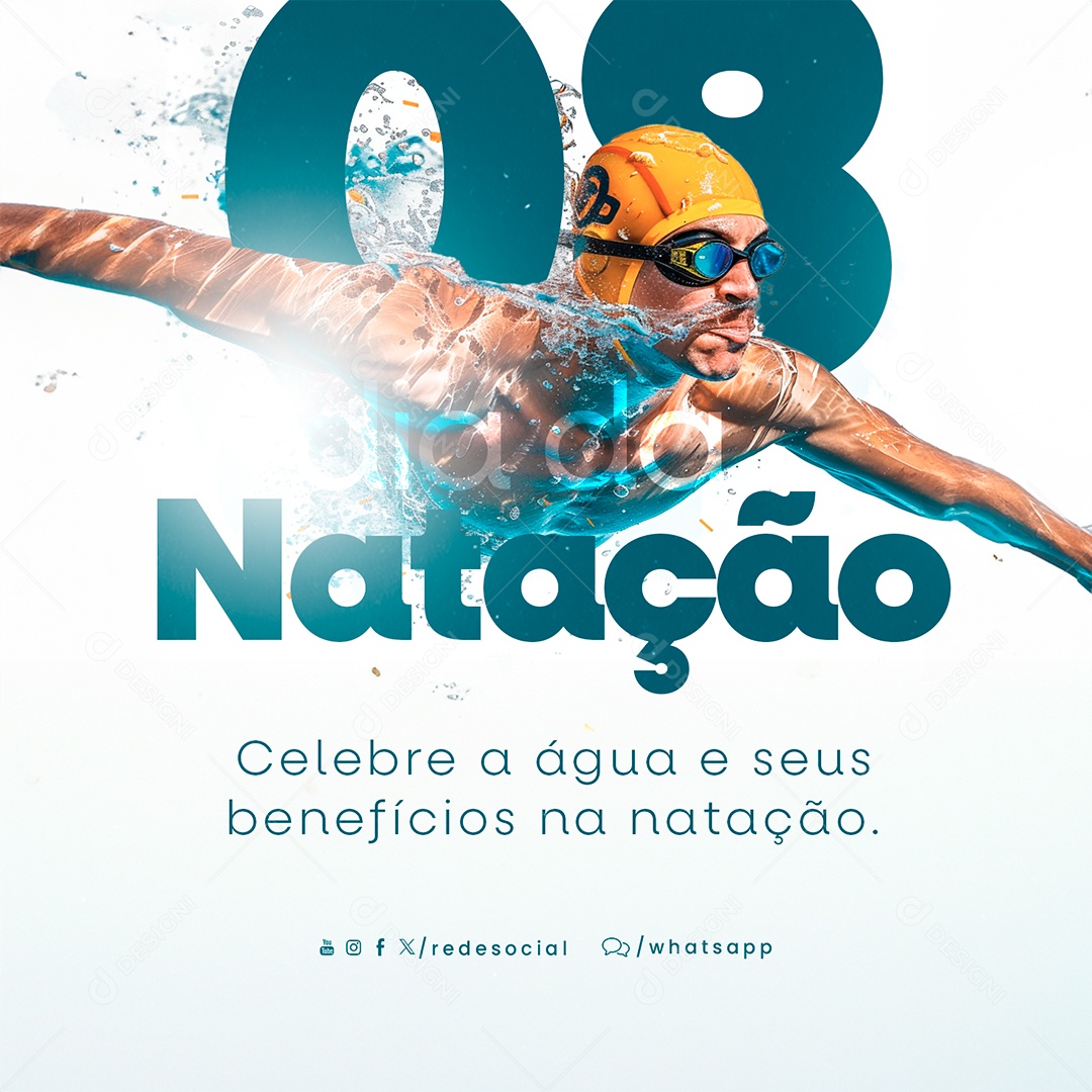 Dia Da Natação 08 de Abril Celebre a Água e seus Benefícios Social Media PSD Editável
