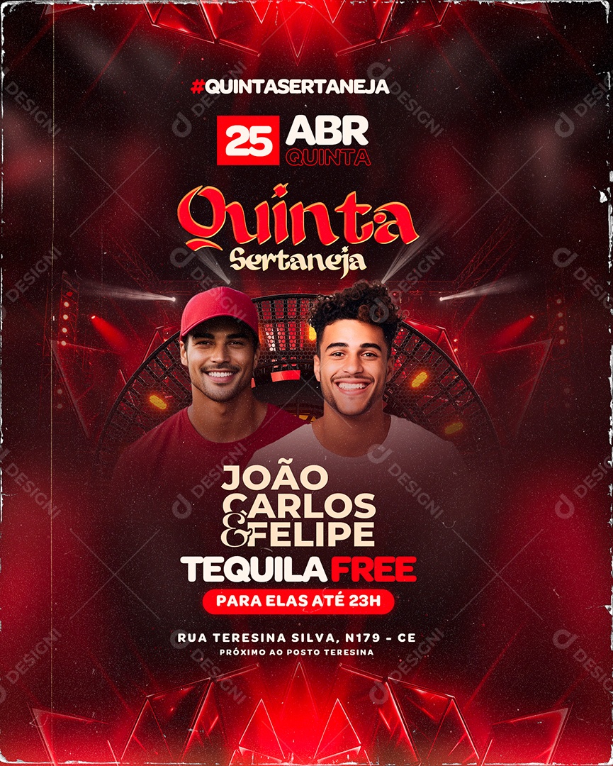 Flyer Quinta Sertaneja João Carlos e Felipe Social Media PSD Editável