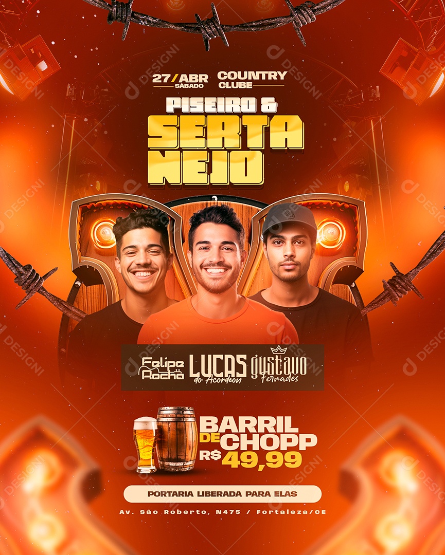 Flyer Piseiro e Sertanejo Felipe Rocha Lucas do Acordeon Social Media PSD Editável