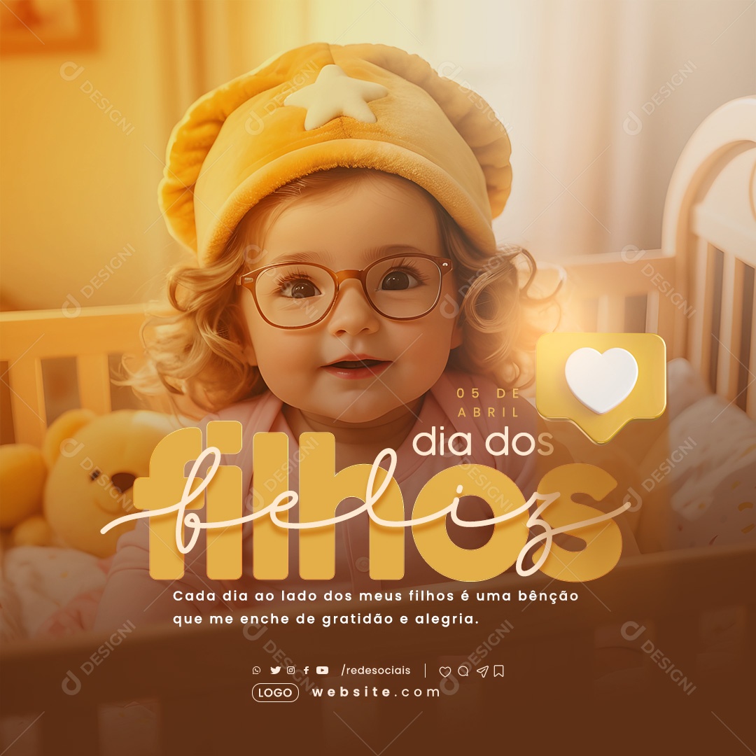 Dia dos Filhos 05 de Abril é uma Benção que me Enche de Gratidão e Alegria Social Media PSD Editável