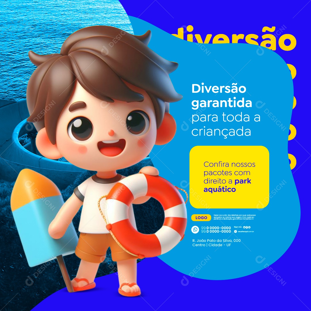 Agência de Viagens Diversão Garantida para Toda a Criançada Social Media PSD Editável