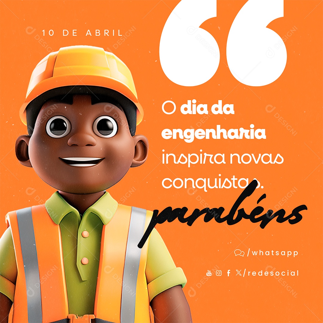 Dia da Engenharia 10 de Abril Inspira novas Conquistas Social Media PSD Editável