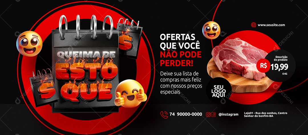 Banner Queima de Estoque Supermercado Carne Social Media PSD Editável