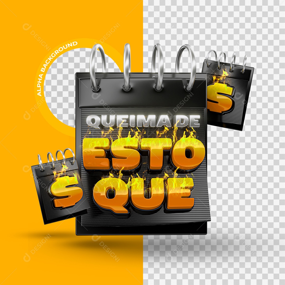 Queima de Estoque Selo 3D Amarelo Cinza e Preto para Composição PSD