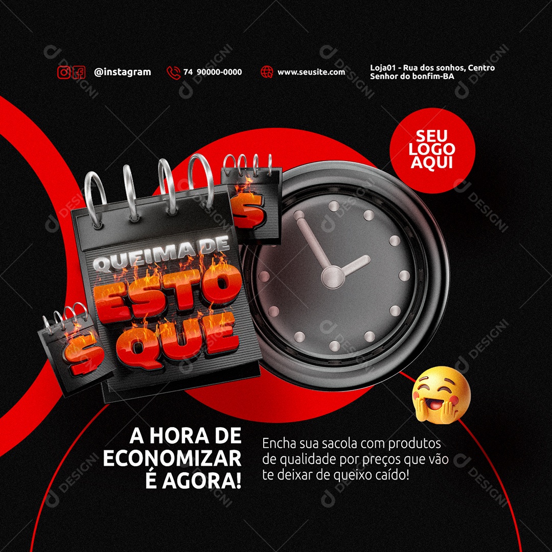Queima de Estoque Supermercado A Hora de Economizar Social Media PSD Editável