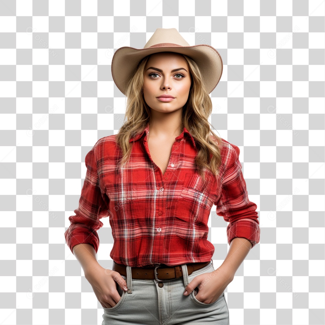 Mulher com Roupa Country PNG Transparente