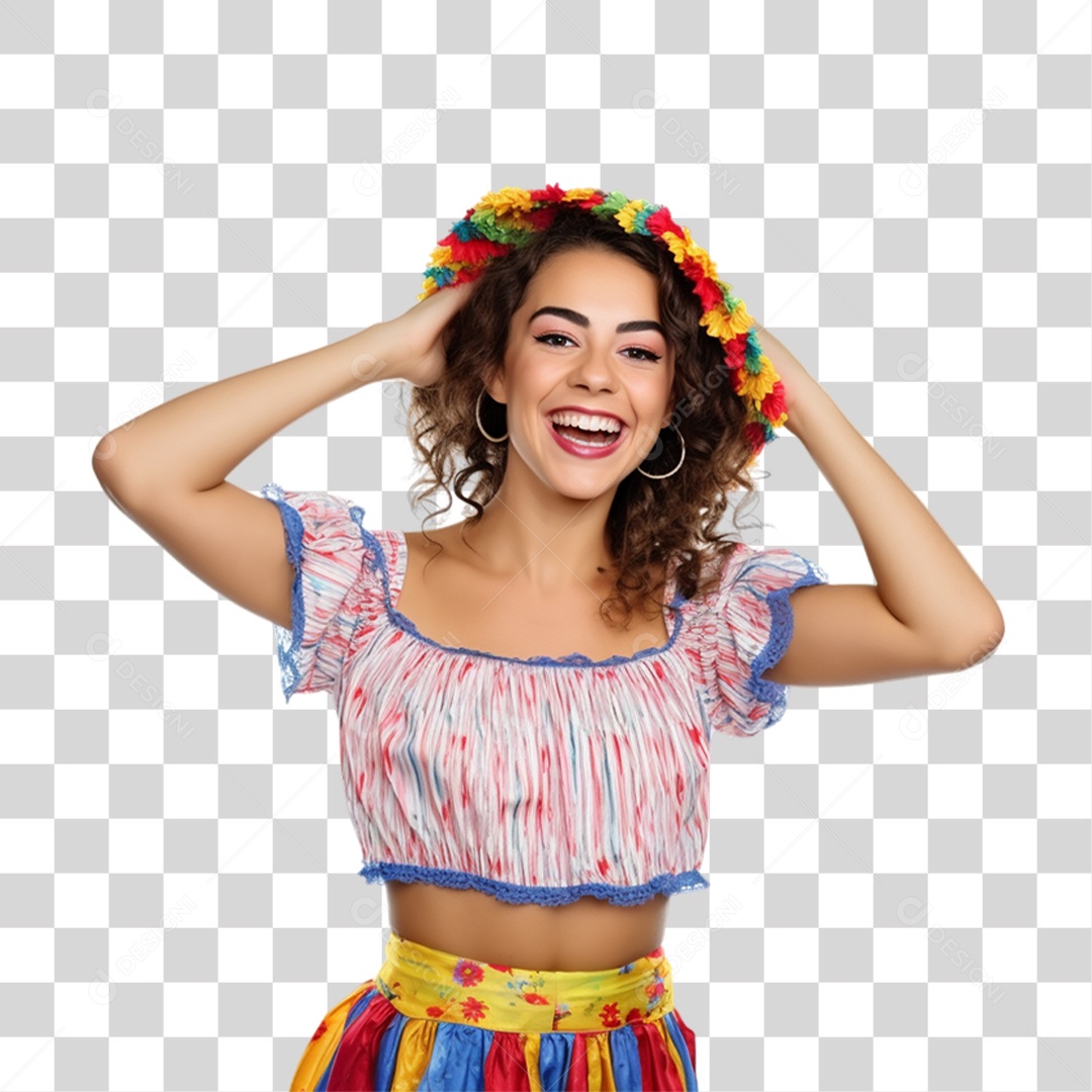 Mulher com Roupa de São João PNG Transparente