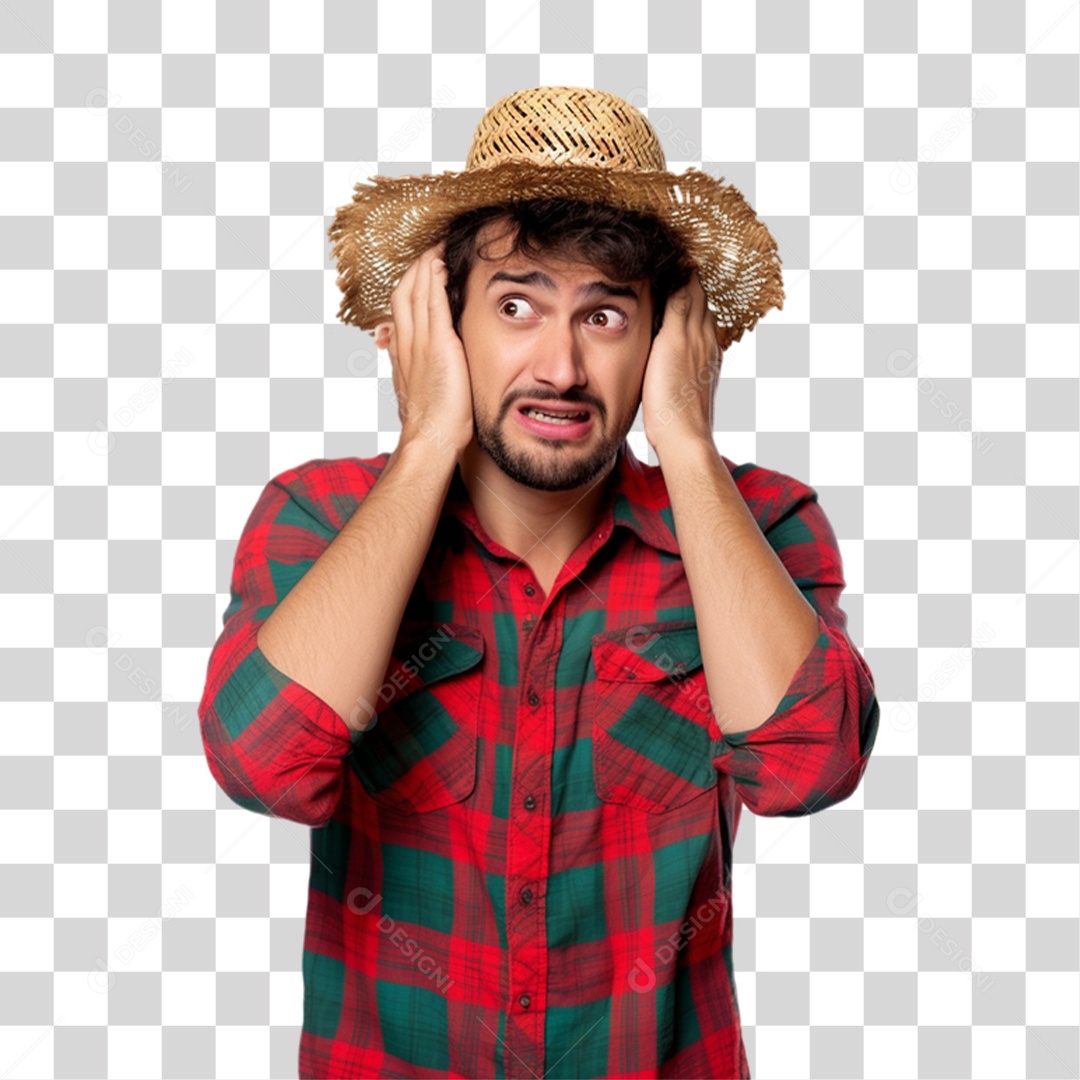 Homem com Roupa de São João Preocupado PNG Transparente