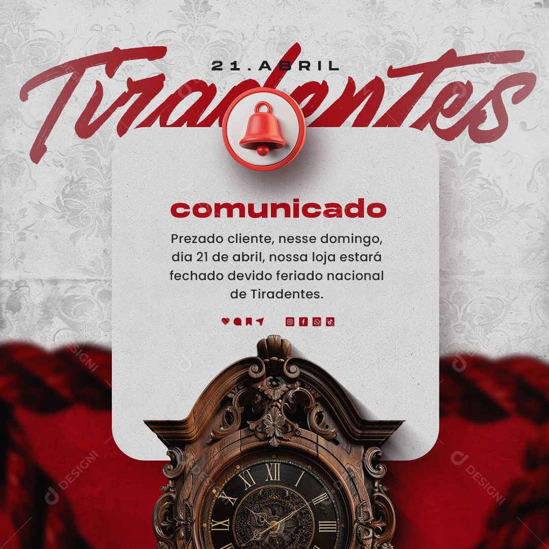 Tiradentes 21 de Abril Comunicado Social Media PSD Editável