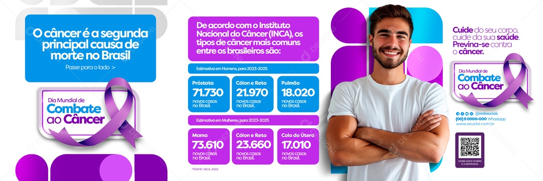 Carrossel Dia Mundial de Combate ao Câncer 08 de Abril é a Segunda Principal Causa de Morte Social Media PSD Editável