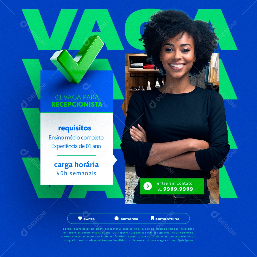 Vaga para Recepcionista Social Media PSD Editável