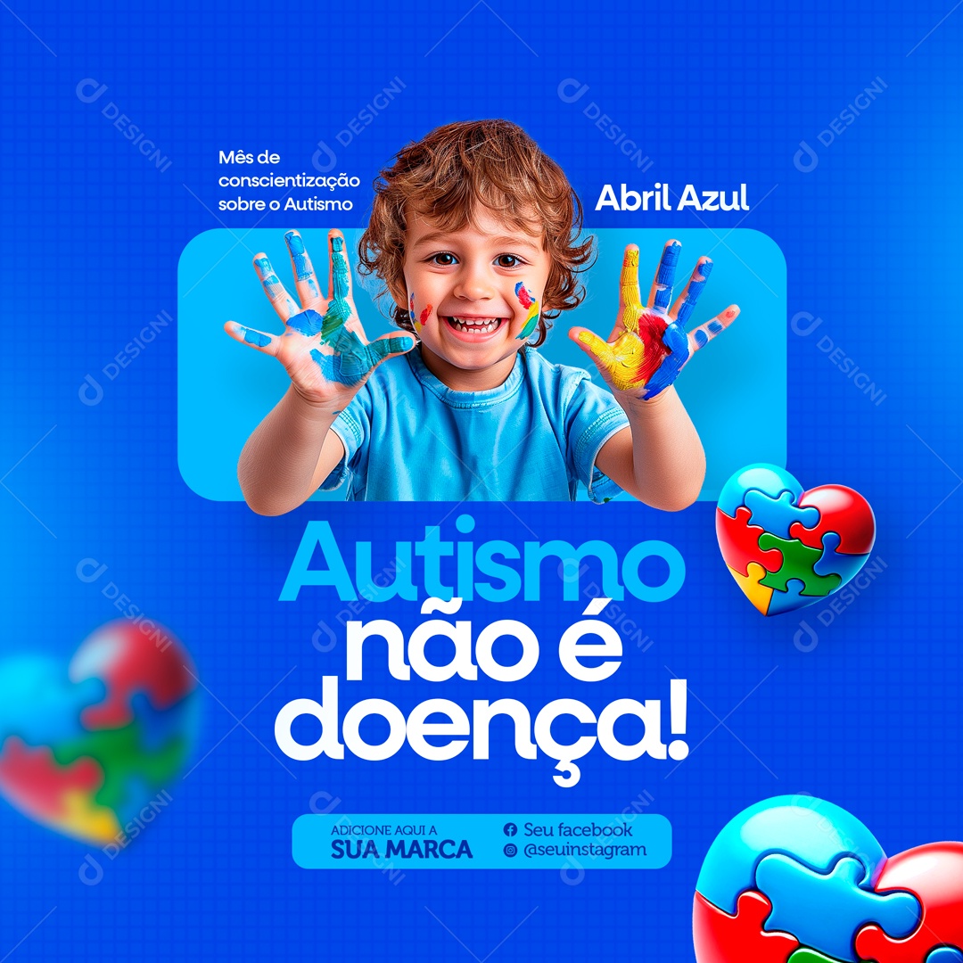 Abril Azul Mês da Conscientização do Autismo Social Media PSD Editável