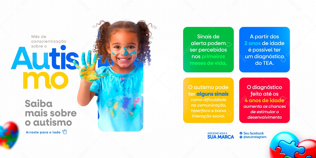 Banner Abril Azul Mês da Conscientização do Autismo Saiba mais Sobre Social Media PSD Editável