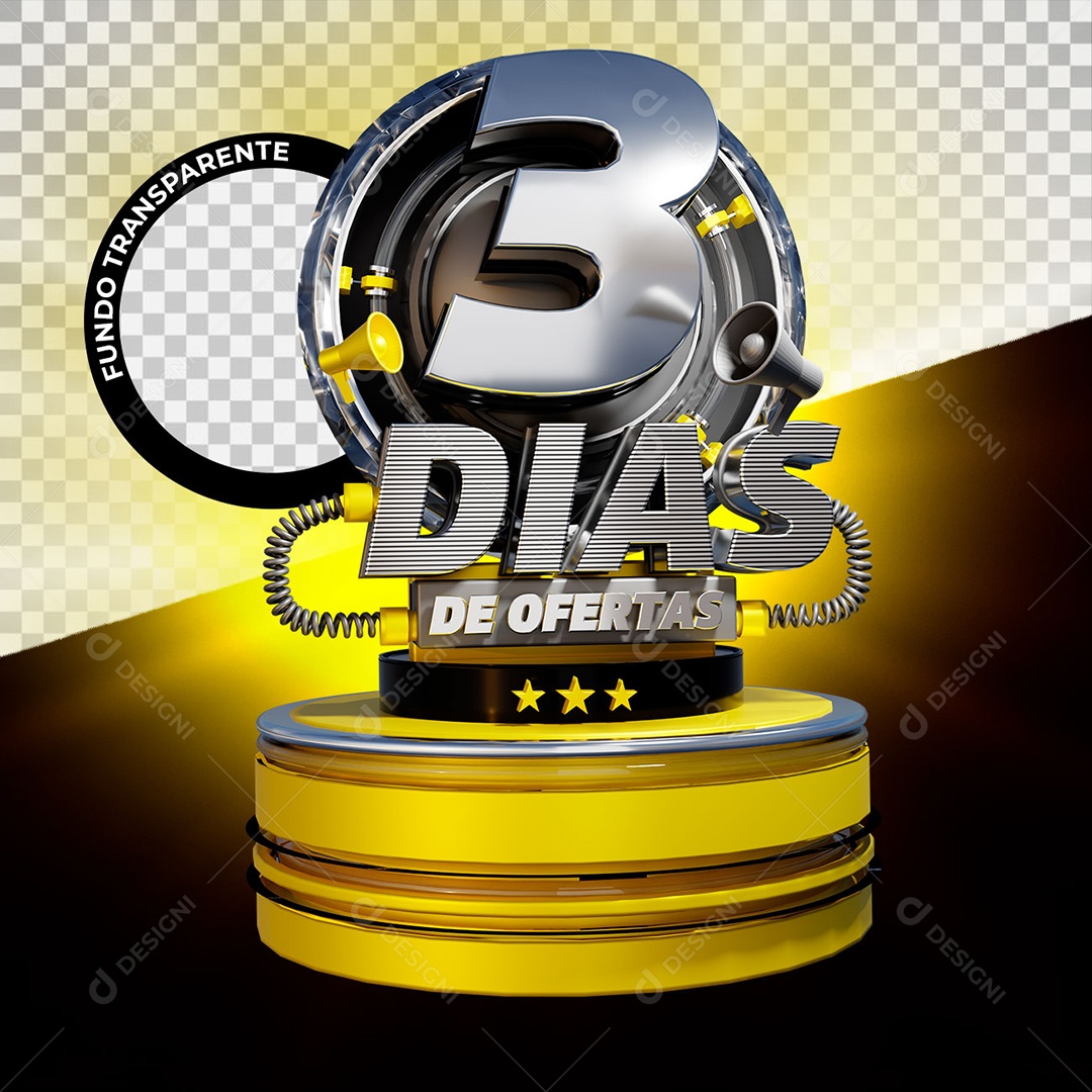 Selo 3D 3 Dias de Ofertas Campanha Para Composição PSD