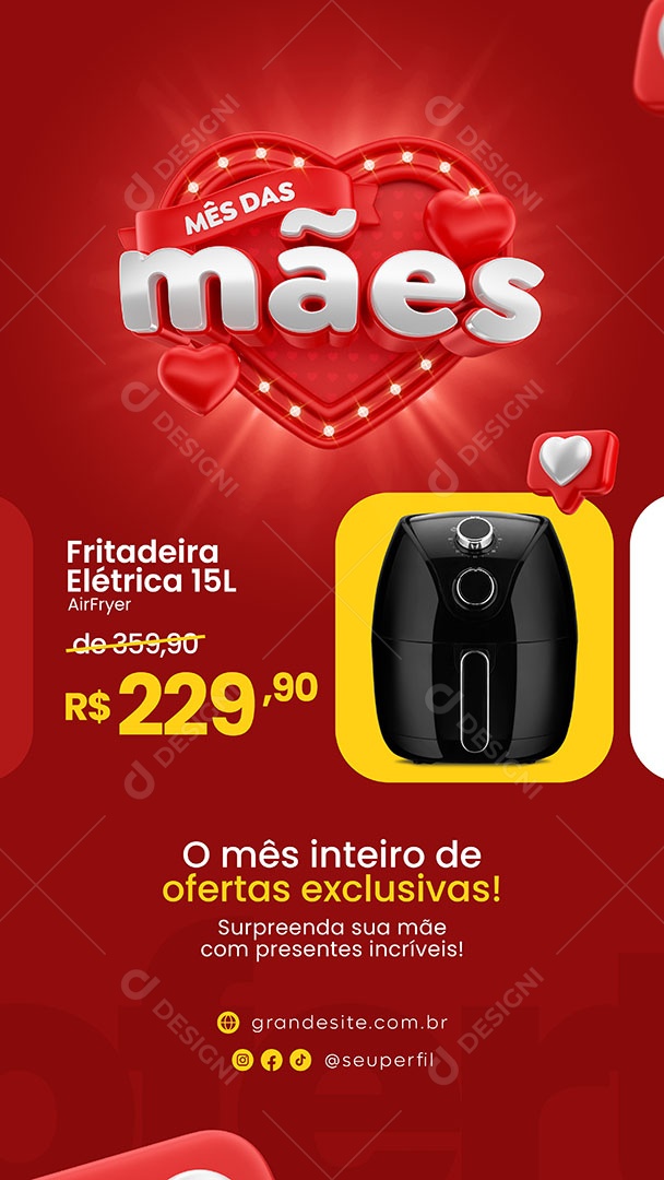 Story Mês das Mães Fritadeira Elétrica 15L Social Media PSD Editável