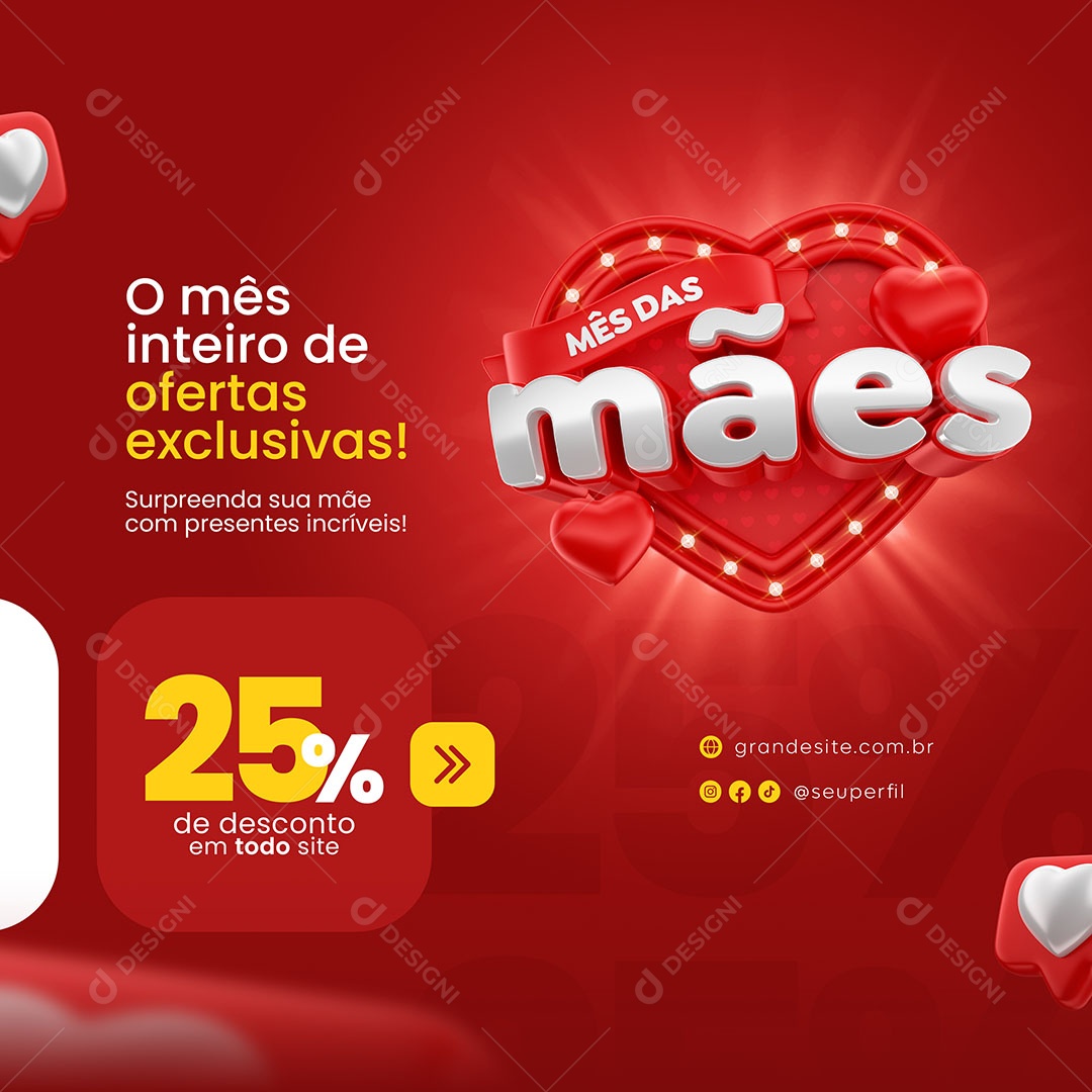 Dia das Mães o Mês Inteiro de Ofertas Exclusivas Social Media PSD Editável